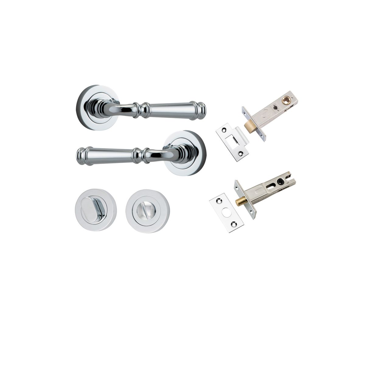 0314KPRIV60 - Verona Lever - Round Rose Privacy Kit with Separate Privacy Turn - Polished Chrome - Privacy