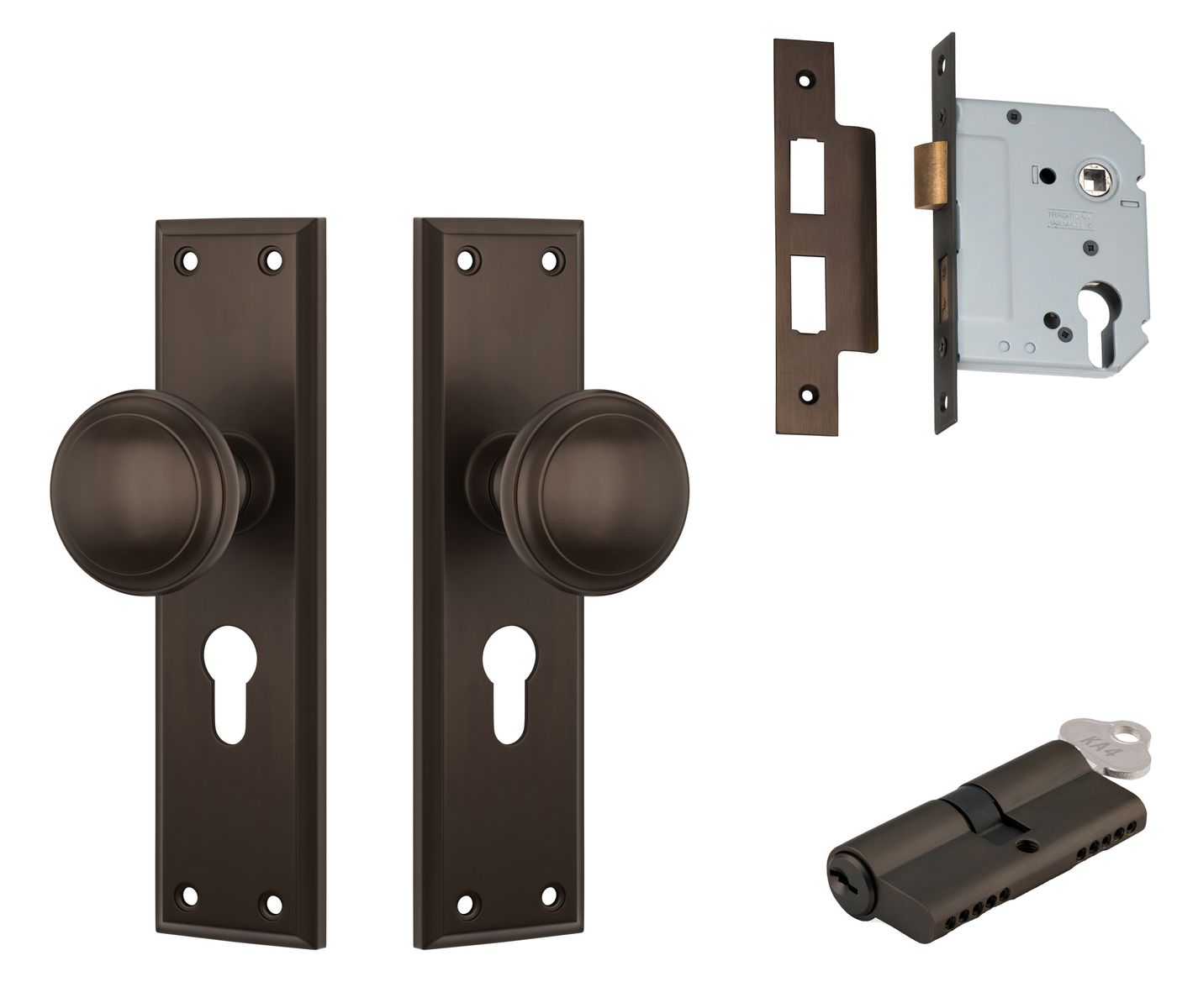 Milton Door Knob - Long Backplate Entrance Set with High Security Lock
