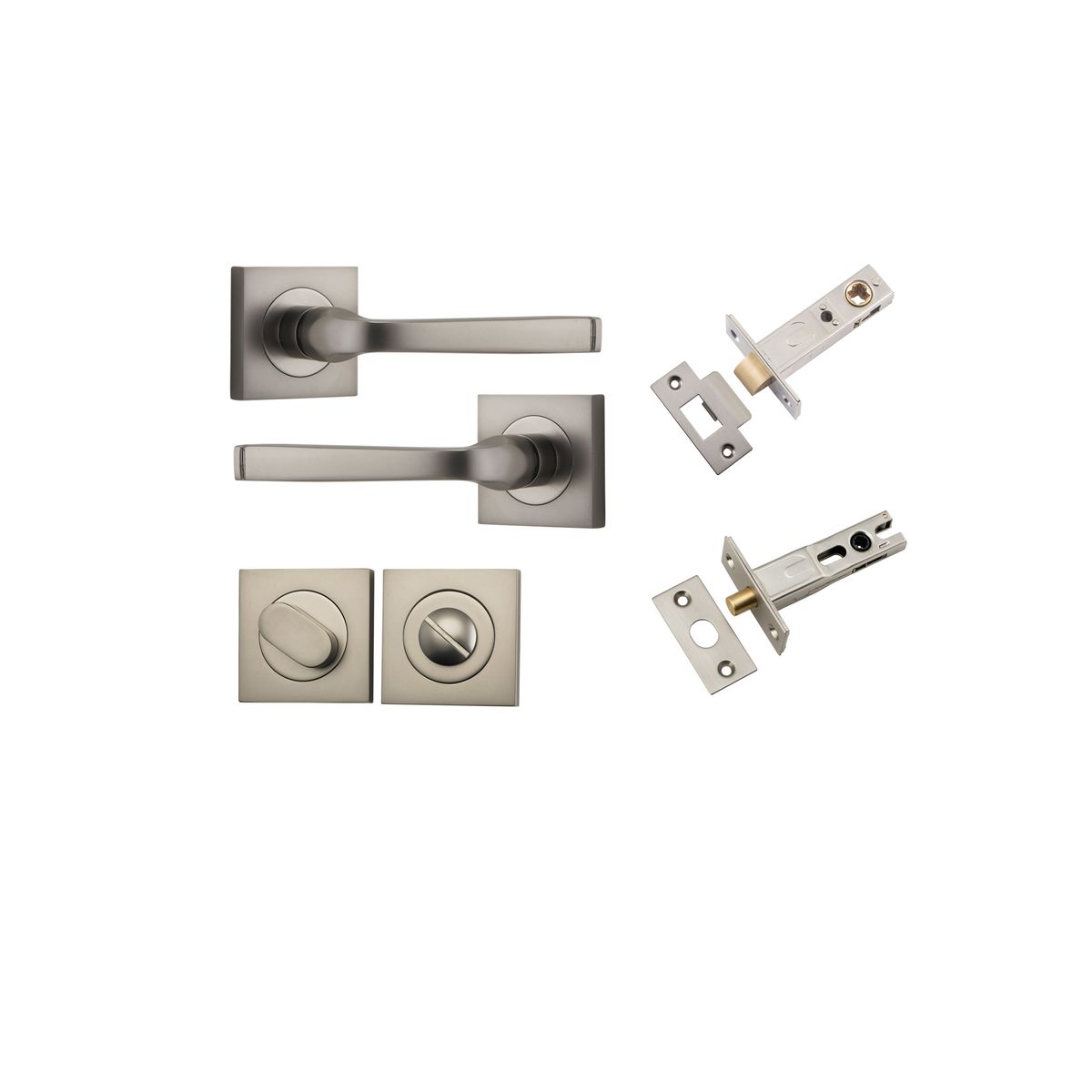 0399KPRIV60 - Annecy Lever - Square Rose Privacy Kit with Separate Privacy Turn - Satin Nickel - Privacy