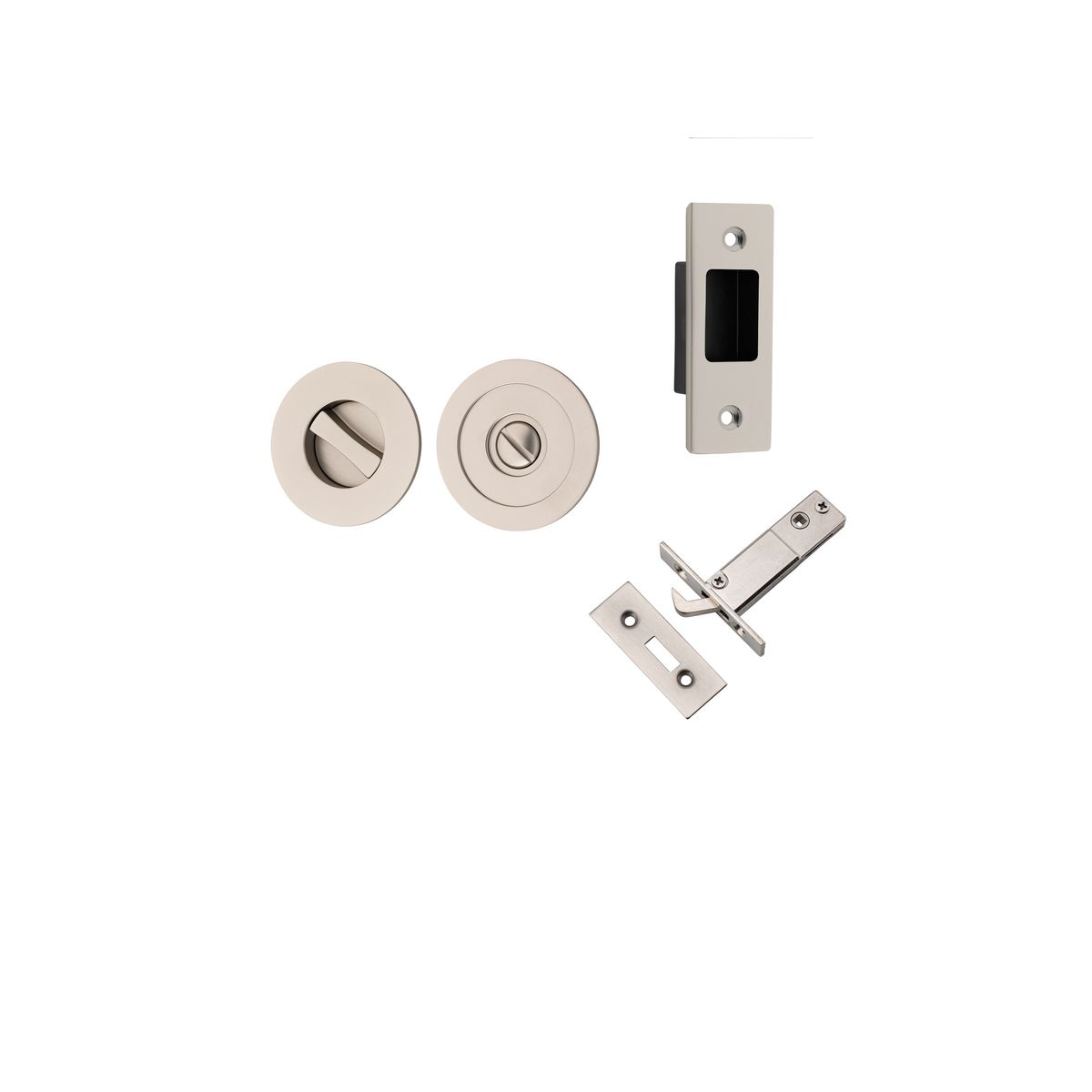 21439 - Round Sliding Door Pull Privacy Kit with Inbuilt Privacy Turn - Satin Nickel - Privacy