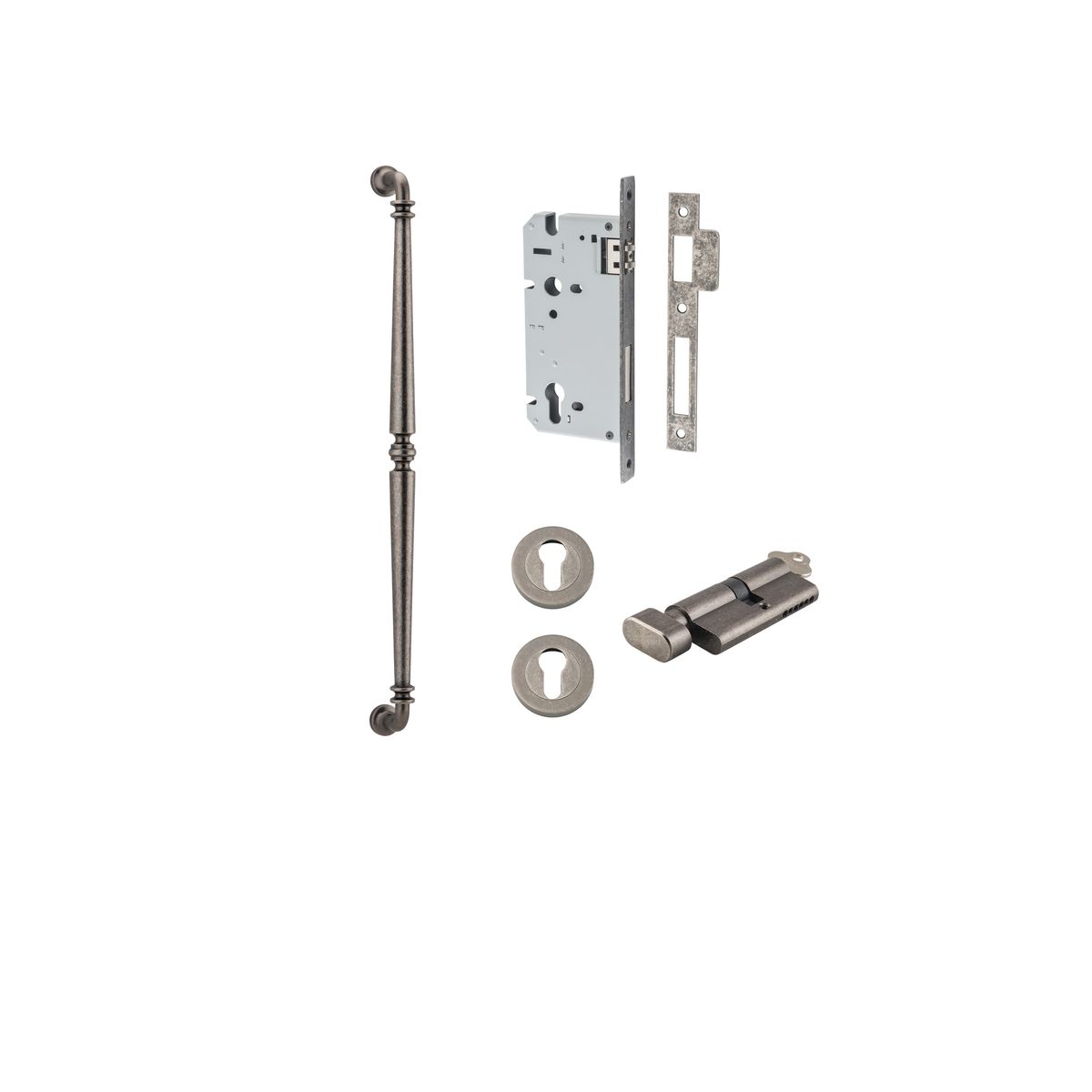 20056KENTR60KT - Sarlat Pull Handle - 600mm Entrance Kit with Separate High Security Lock - Distressed Nickel - Entrance