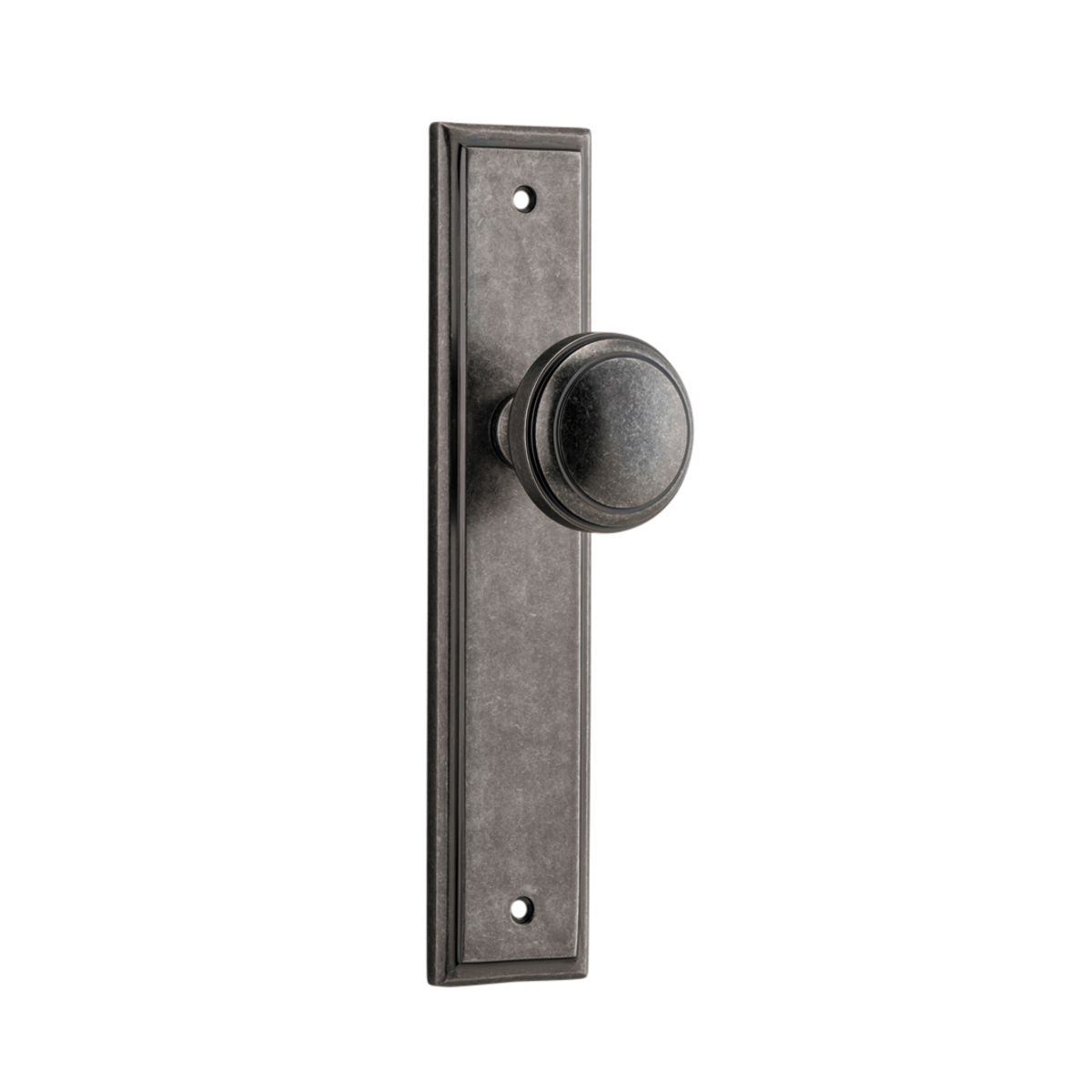 13838 - Paddington Knob - Stepped Backplate - Distressed Nickel - Passage