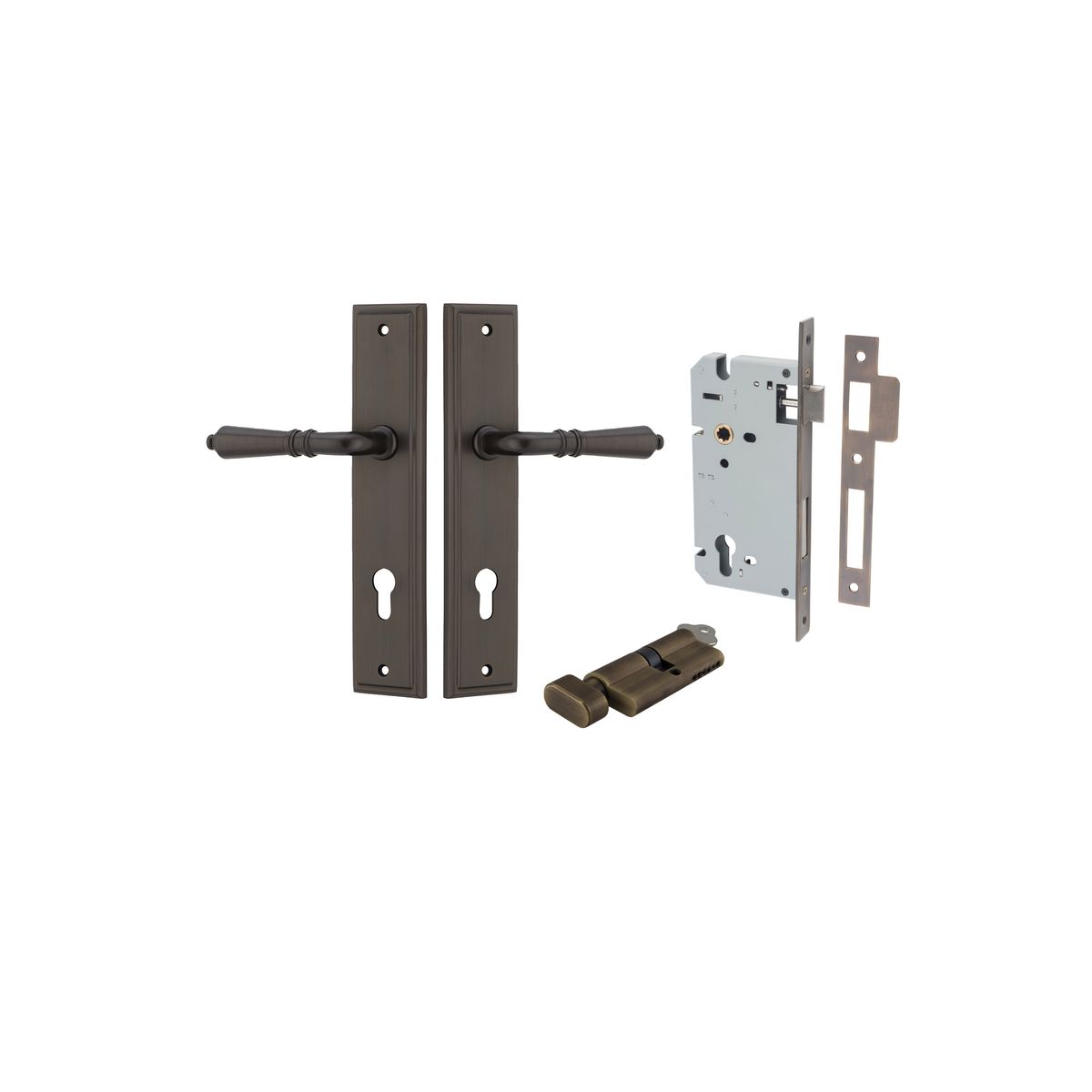 10736KENTR60KT - Sarlat Lever - Stepped Backplate Entrance Kit with High Security Lock - Signature Brass - Entrance