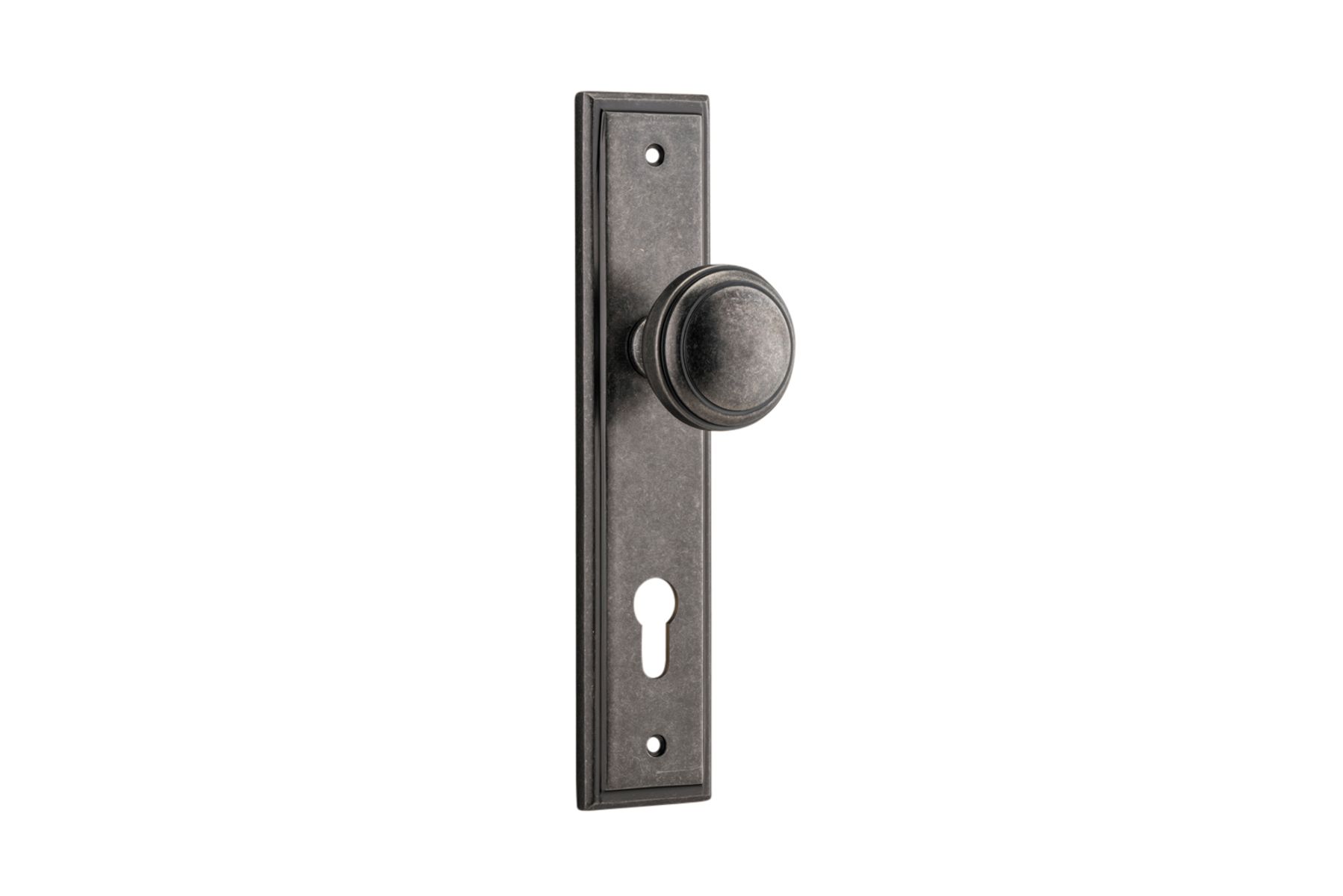 13838E85 - Paddington Knob - Stepped Backplate - Distressed Nickel - Entrance