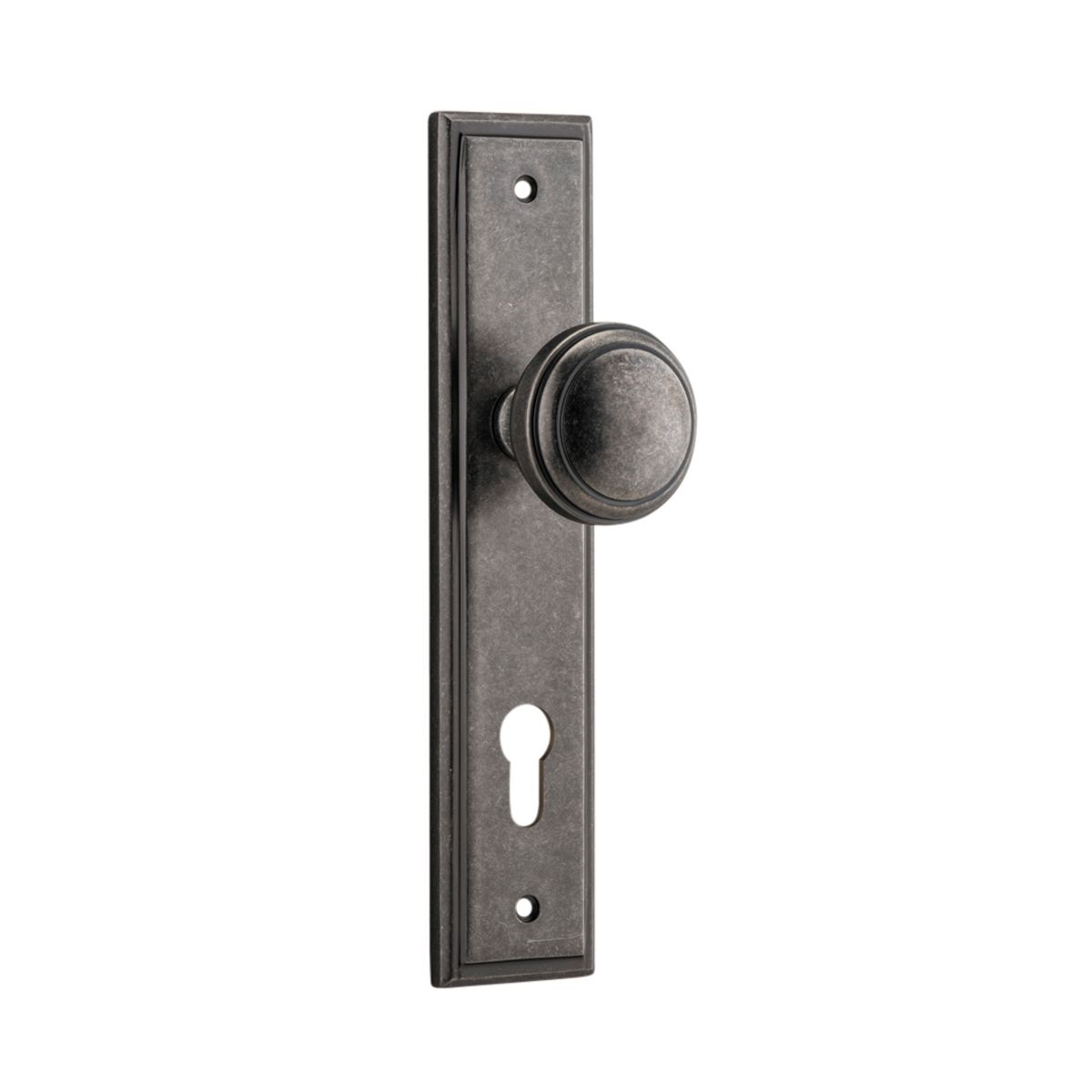 13838E85 - Paddington Knob - Stepped Backplate - Distressed Nickel - Entrance