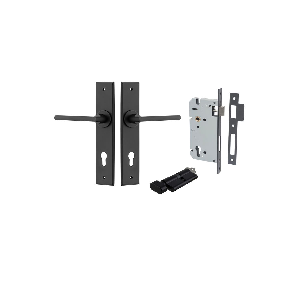 12782KENTR60KT - Baltimore Lever - Chamfered Backplate Entrance Kit with High Security Lock - Matt Black - Entrance