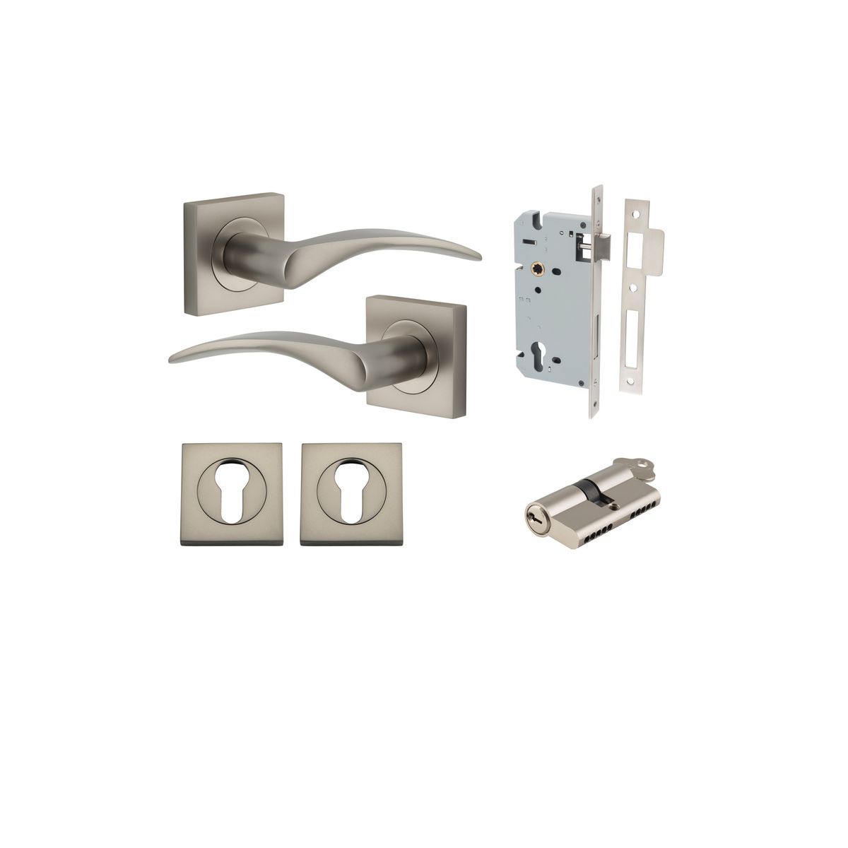 0289KENTR60KK - Oxford Lever - Square Rose Entrance Kit with Separate High Security Lock - Satin Nickel - Entrance