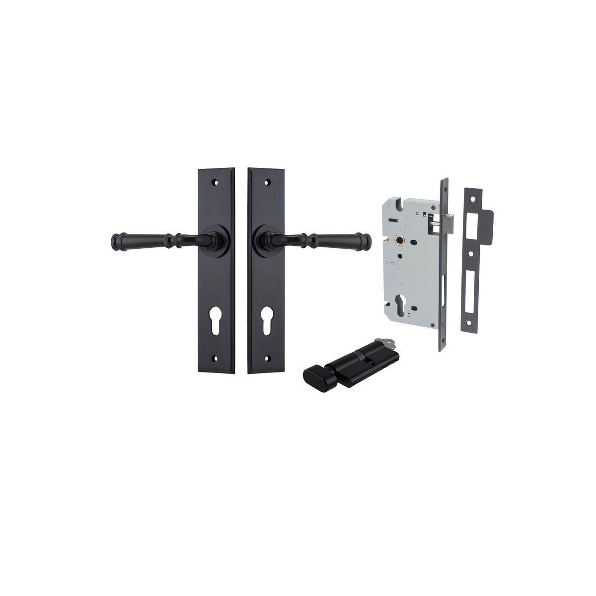 12786KENTR60KT - Verona Lever - Chamfered Backplate Entrance Kit with High Security Lock - Matt Black - Entrance