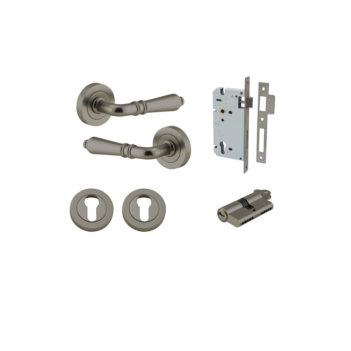 16860KENTR60KK - Sarlat Lever - Round Rose Entrance Kit with Separate High Security Lock - Graphite PVD - Entrance