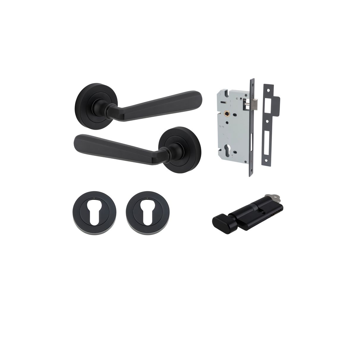 20803KENTR60KT - Copenhagen Lever - Round Rose Entrance Kit with Separate High Security Lock - Matt Black - Entrance