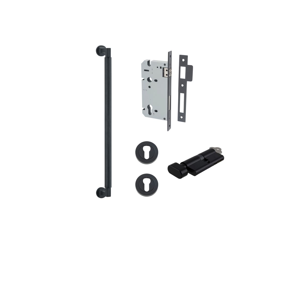 9433KENTR60KT - Brunswick Pull Handle - 450mm Entrance Kit with Separate High Security Lock - Matt Black - Entrance