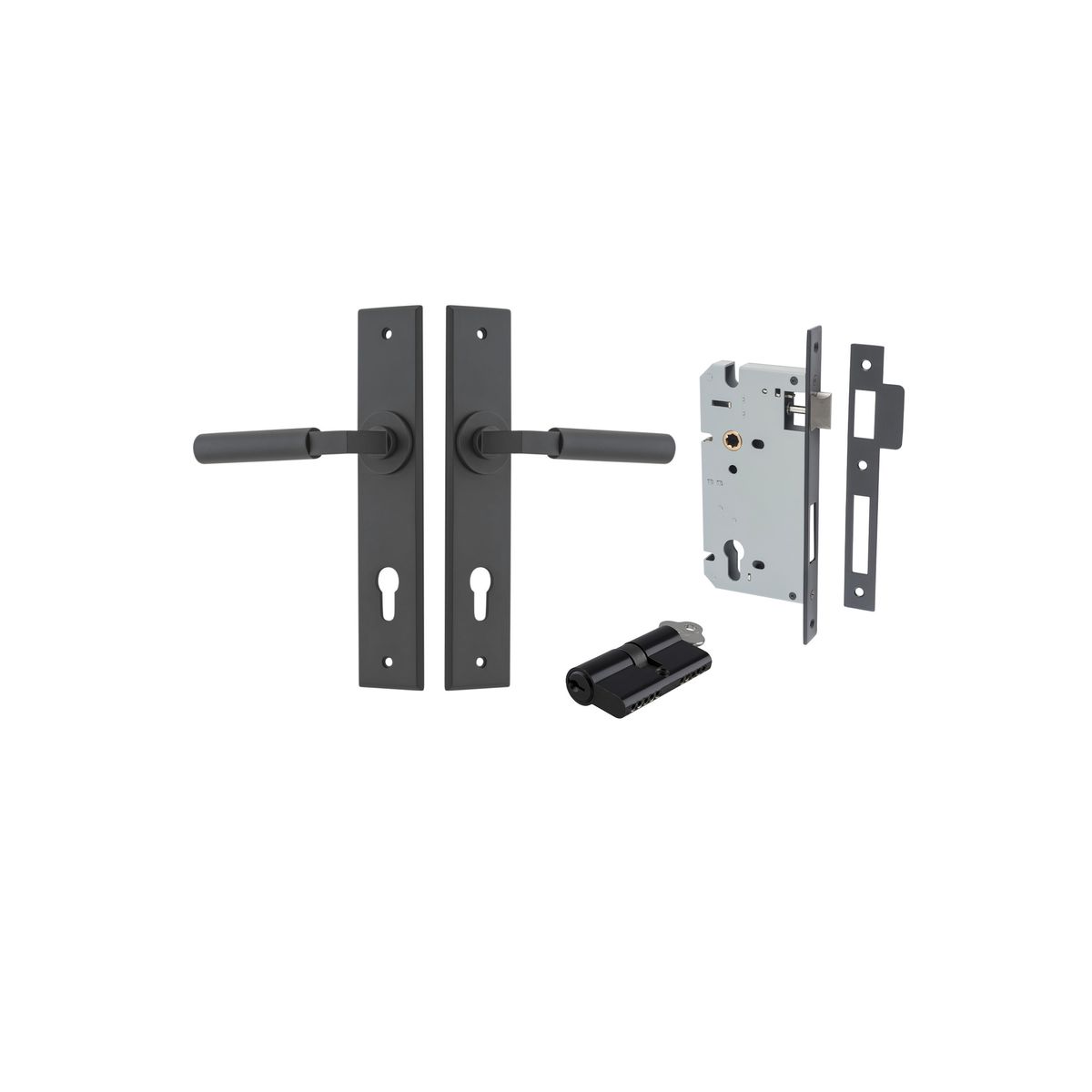 12794KENTR60KK - Berlin Lever - Chamfered Backplate Entrance Kit with High Security Lock - Matt Black - Entrance
