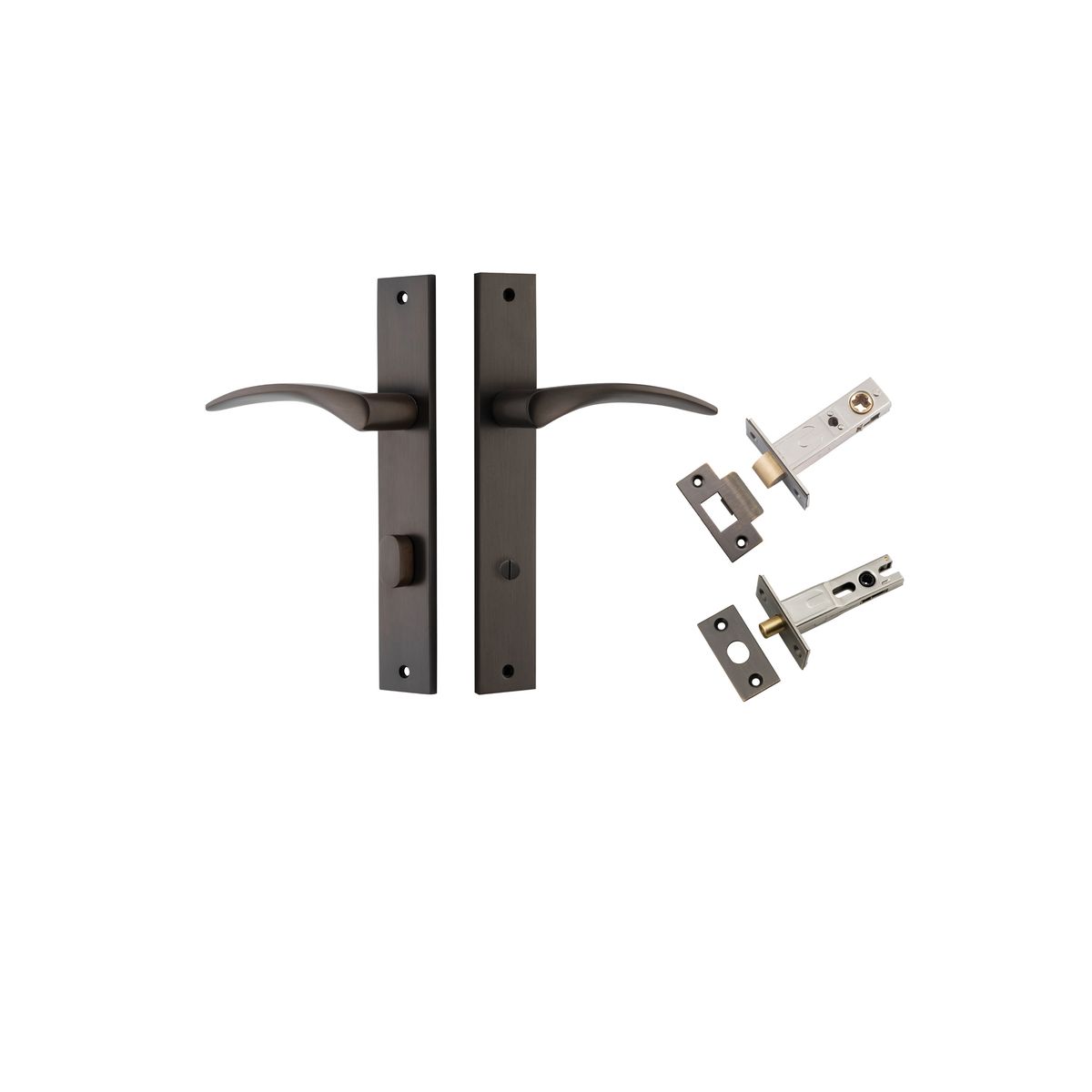 10704KPRIV60 - Oxford Lever - Rectangular Backplate Privacy Kit with Privacy Turn - Signature Brass - Privacy