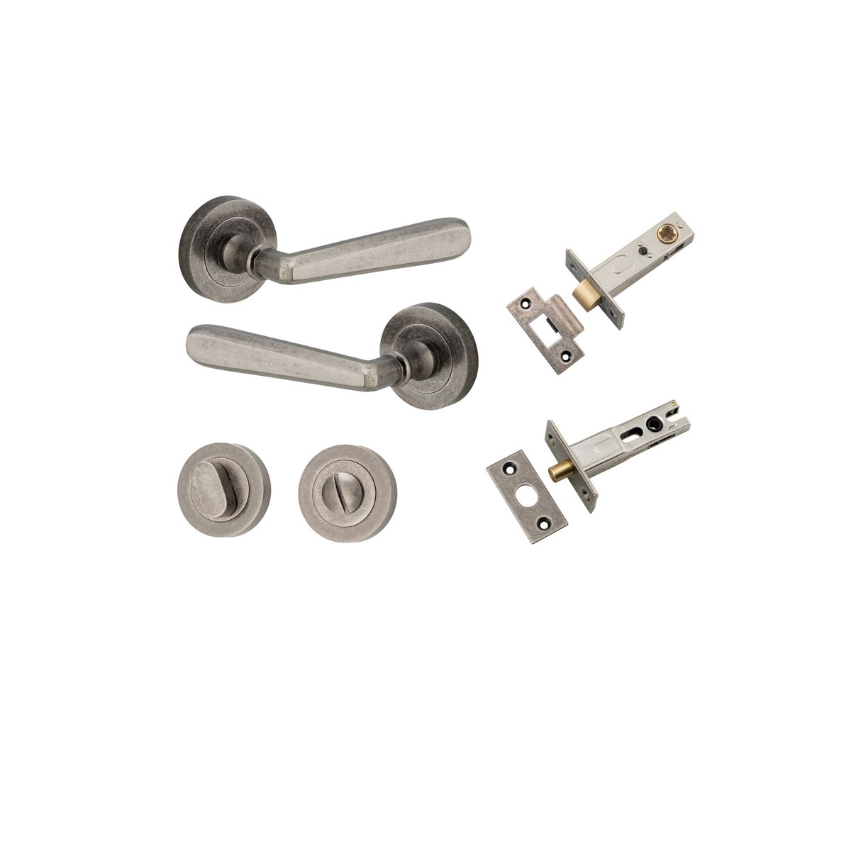 20807KPRIV60 - Copenhagen Lever - Round Rose Privacy Kit with Separate Privacy Turn - Distressed Nickel - Privacy