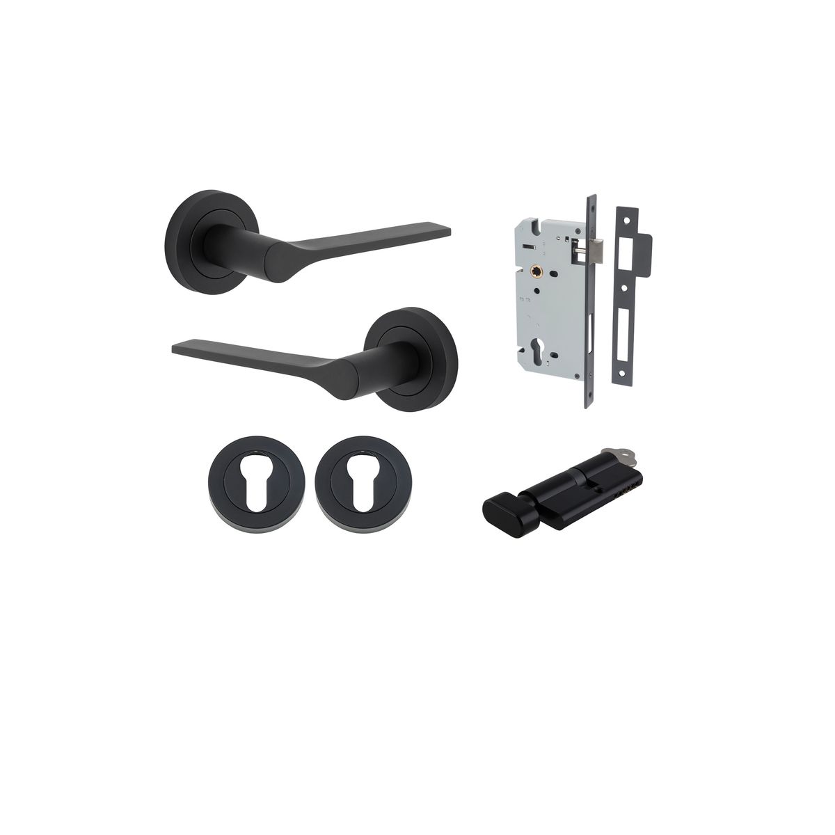 0363KENTR60KT - Como Lever - Round Rose Entrance Kit with High Security Lock - Matt Black - Entrance