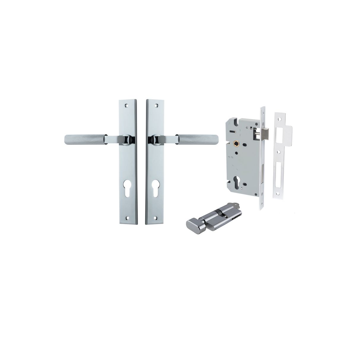 11752KENTR60KT - Brunswick Lever - Rectangular Backplate Entrance Kit with High Security Lock - Polished Chrome - Entrance