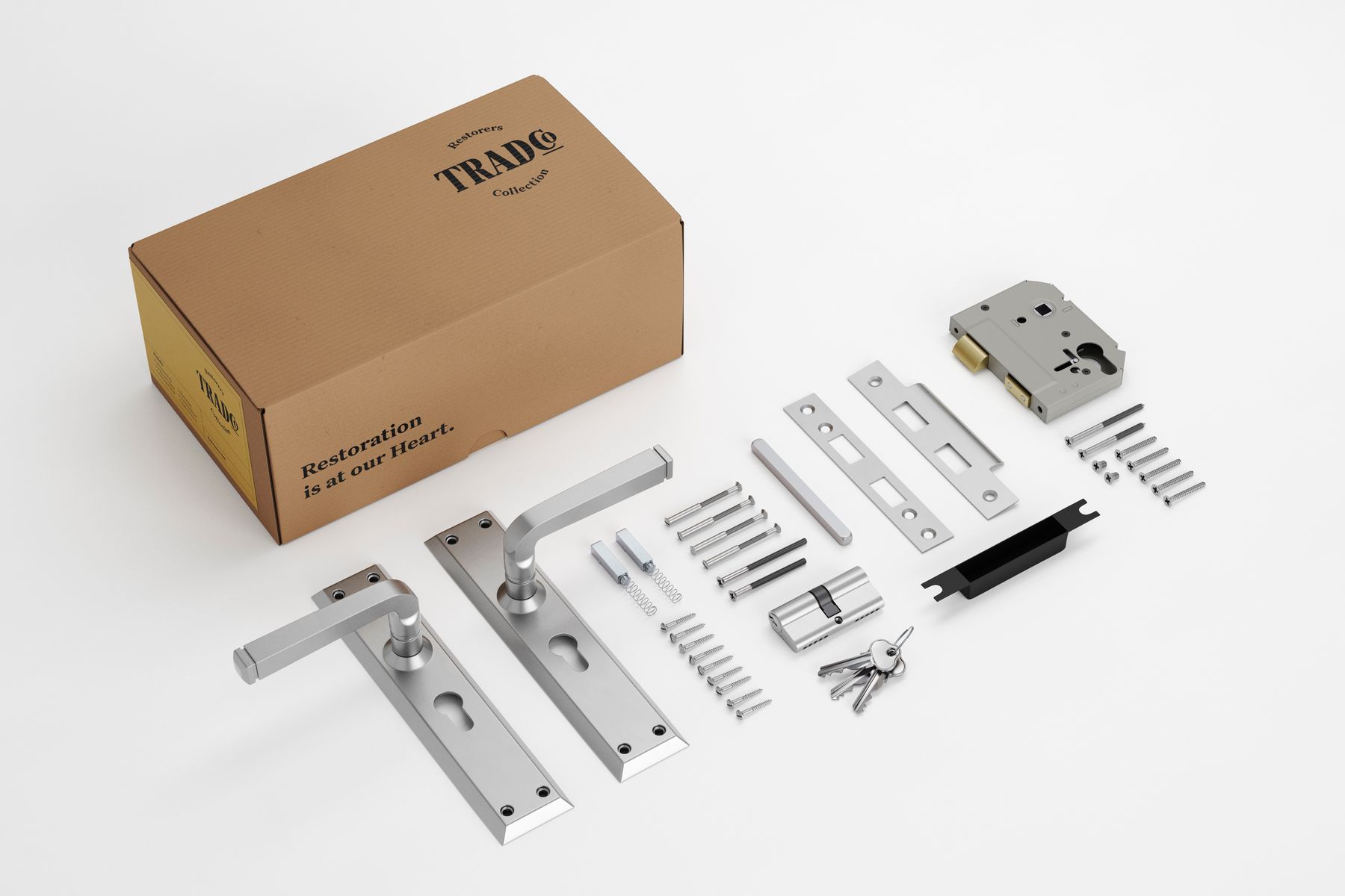 Menton Lever - Long Backplate Entrance Set with High Security Lock