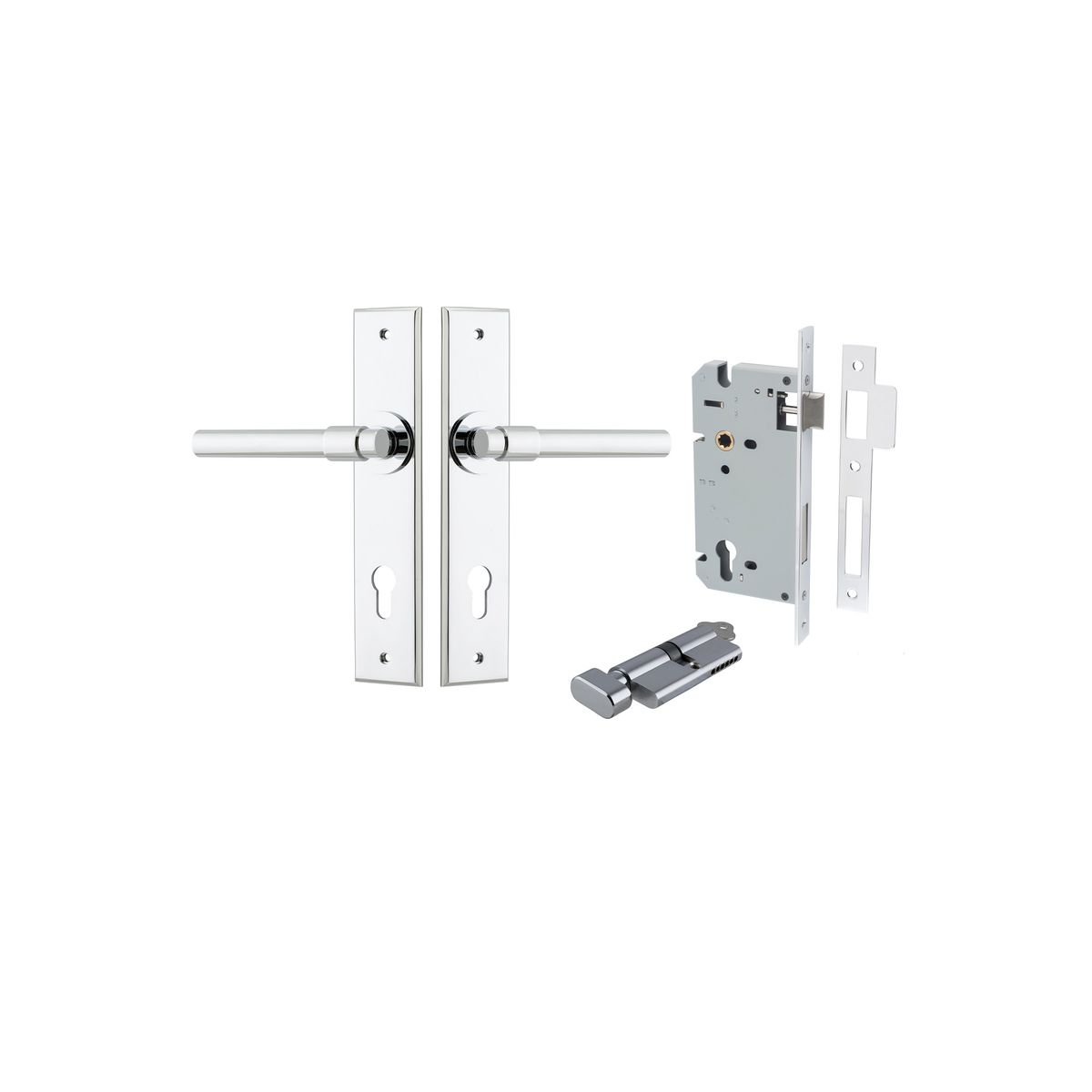 11904KENTR60KT - Helsinki Lever - Chamfered Backplate Entrance Kit with High Security Lock - Polished Chrome - Entrance