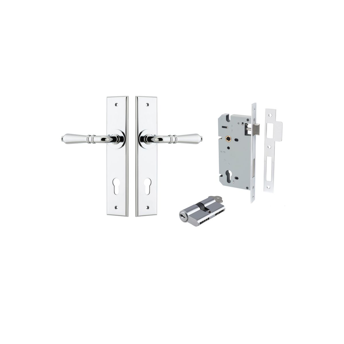 11780KENTR60KK - Sarlat Lever - Chamfered Backplate Entrance Kit with High Security Lock - Polished Chrome - Entrance