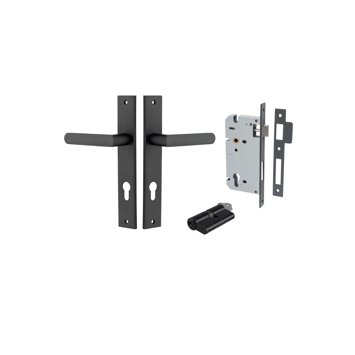 12860KENTR60KK - Osaka Lever - Rectangular Backplate Entrance Kit with High Security Lock - Matt Black - Entrance