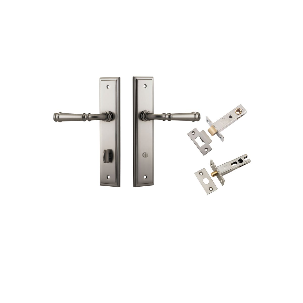14742KPRIV60 - Verona Lever - Stepped Backplate Privacy Kit with Privacy Turn - Satin Nickel - Privacy