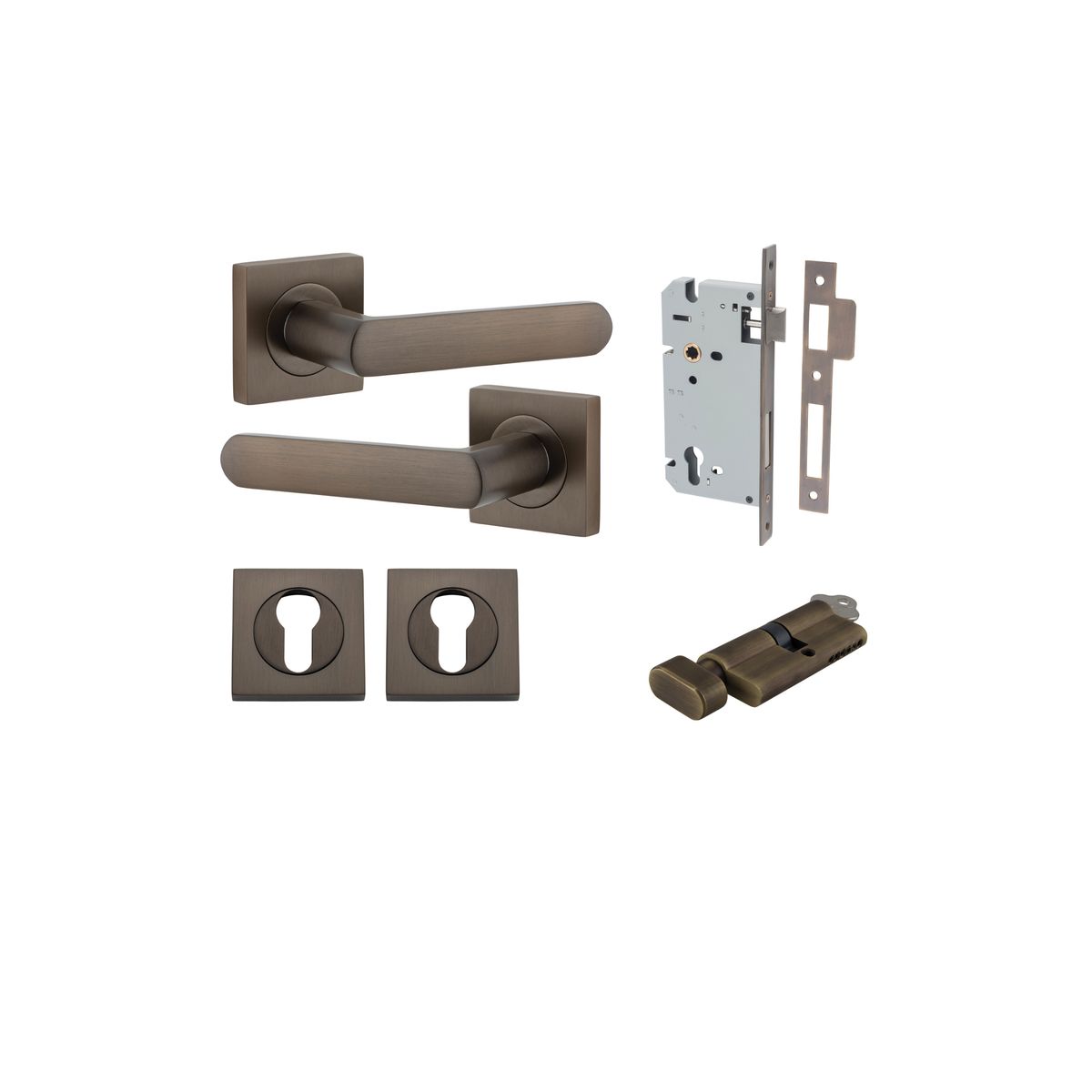 21181KENTR60KT - Osaka Lever - Square Rose Entrance Kit with Separate High Security Lock - Signature Brass - Entrance