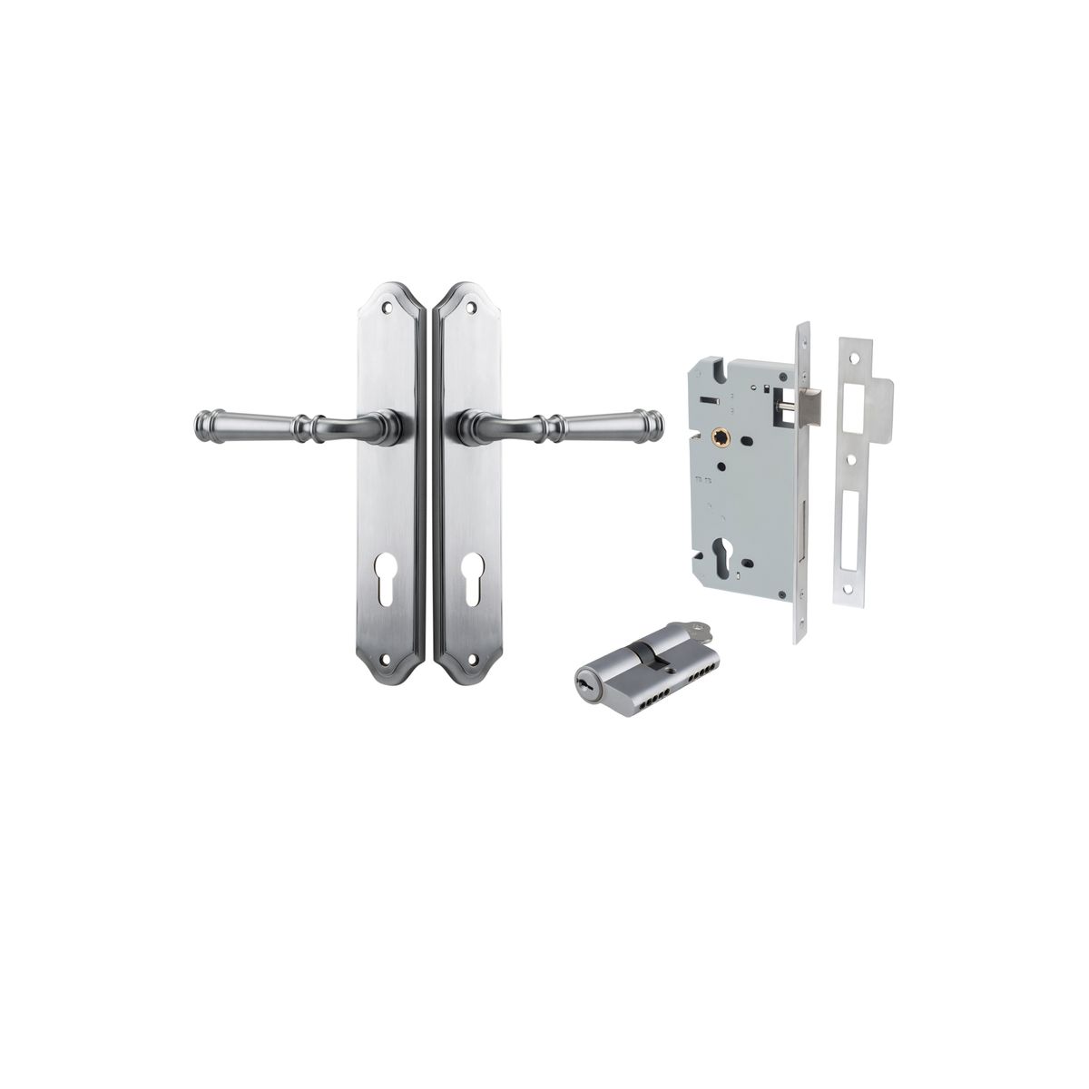 12218KENTR60KK - Verona Lever - Shouldered Backplate Entrance Kit with High Security Lock - Brushed Chrome - Entrance