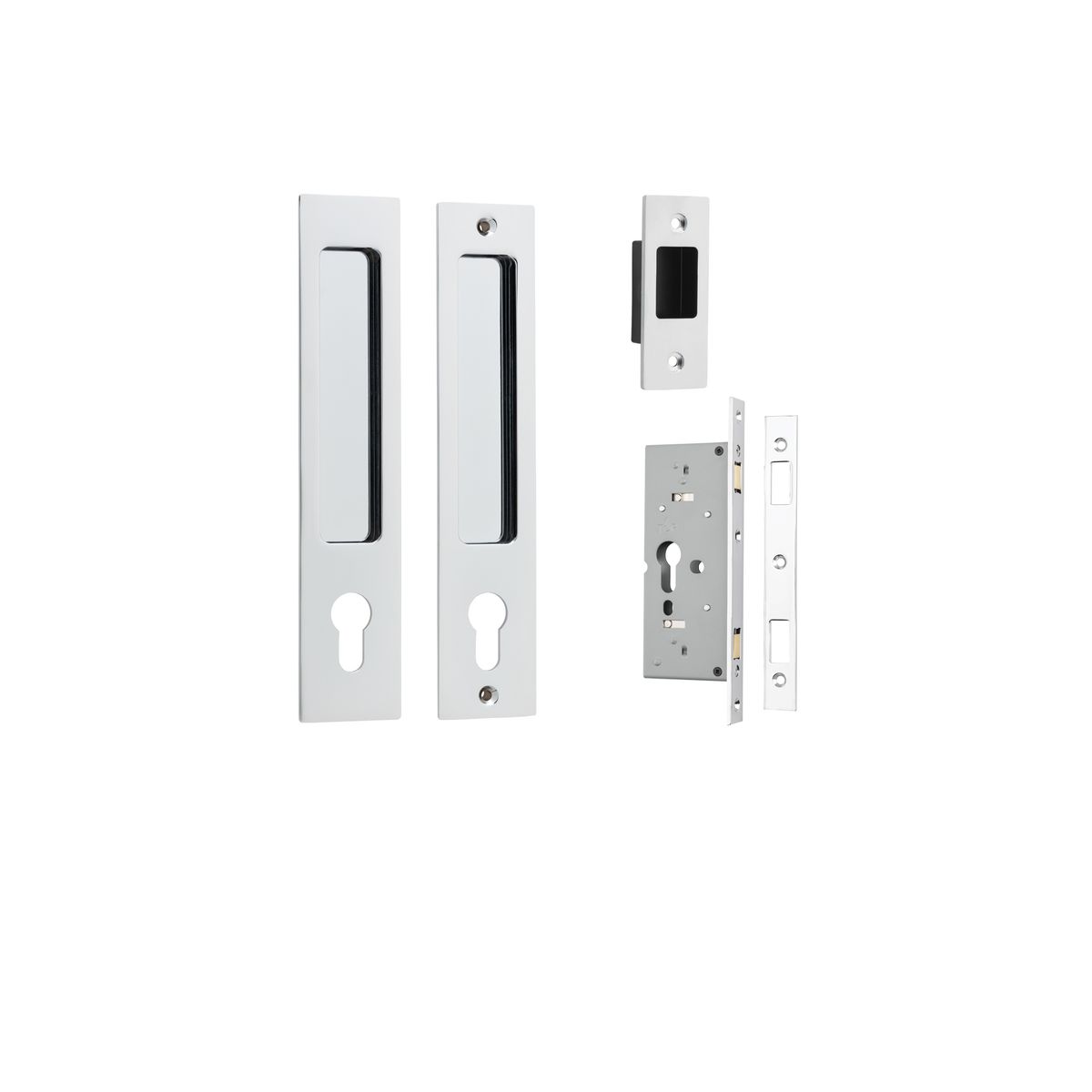 21414E - Rectangular Sliding Door Pull Entrance Kit with High Security Lock - Polished Chrome - Entrance