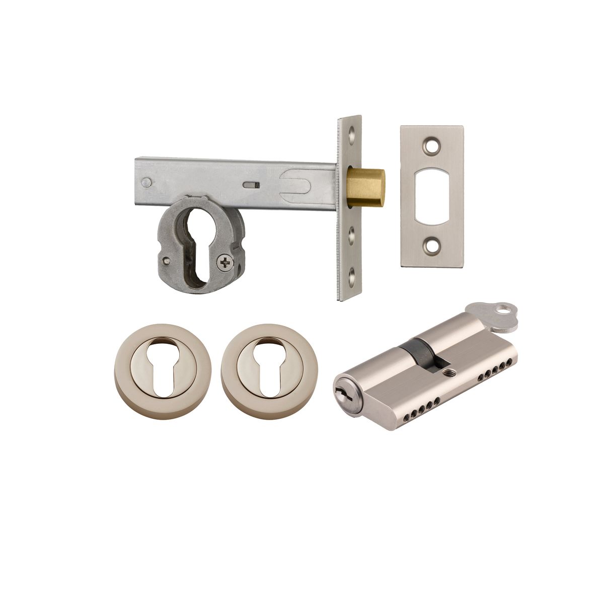 22557K70KKER - Euro Mortice Deadbolt Kit - 70mm Backset with Round Euro Escutcheon Key/Key - Satin Nickel - Entrance