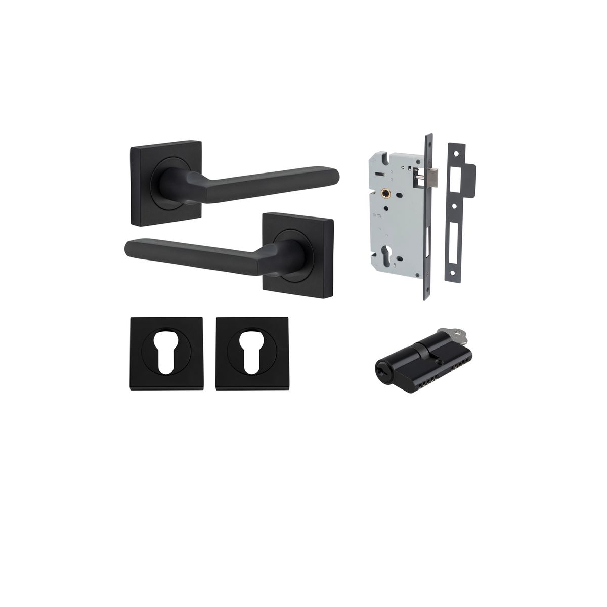 0273KENTR60KK - Baltimore Lever - Square Rose Entrance Kit with Separate High Security Lock - Matt Black - Entrance