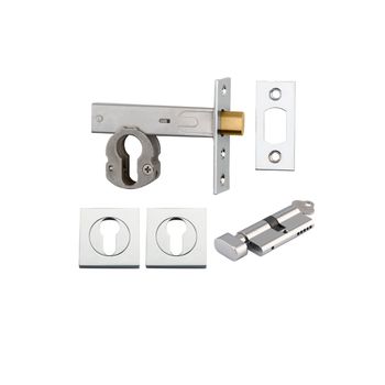 Euro Mortice Deadbolt Kit - 60mm Backset with Square Euro Escutcheon Key/Thumb