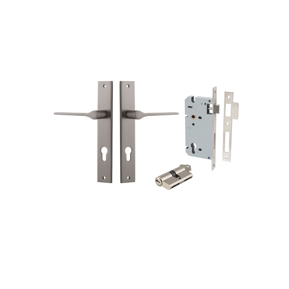 14754KENTR60KK - Como Lever - Rectangular Backplate Entrance Kit with High Security Lock - Satin Nickel - Entrance