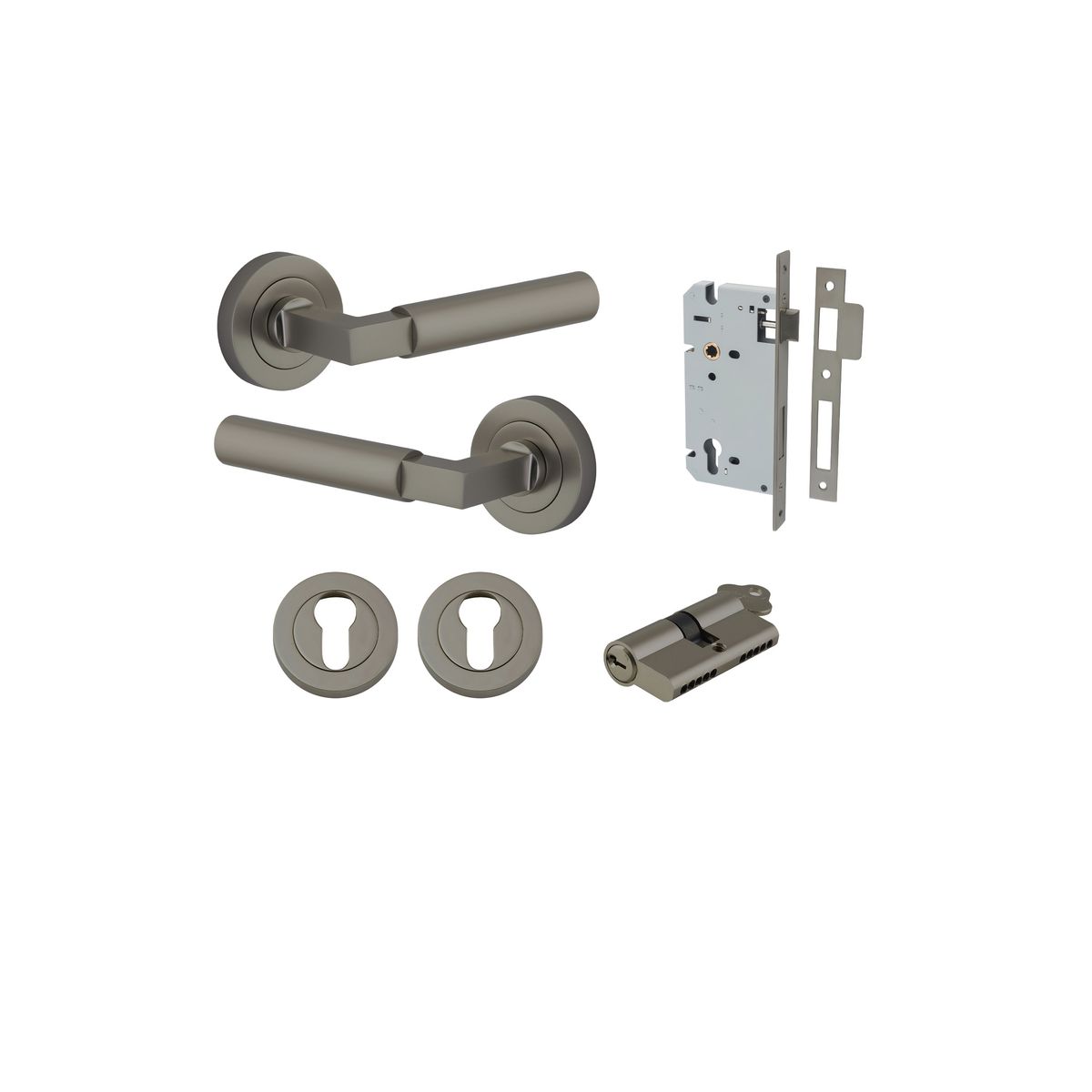 16872KENTR60KK - Berlin Lever - Round Rose Entrance Kit with High Security Lock - Graphite PVD - Entrance