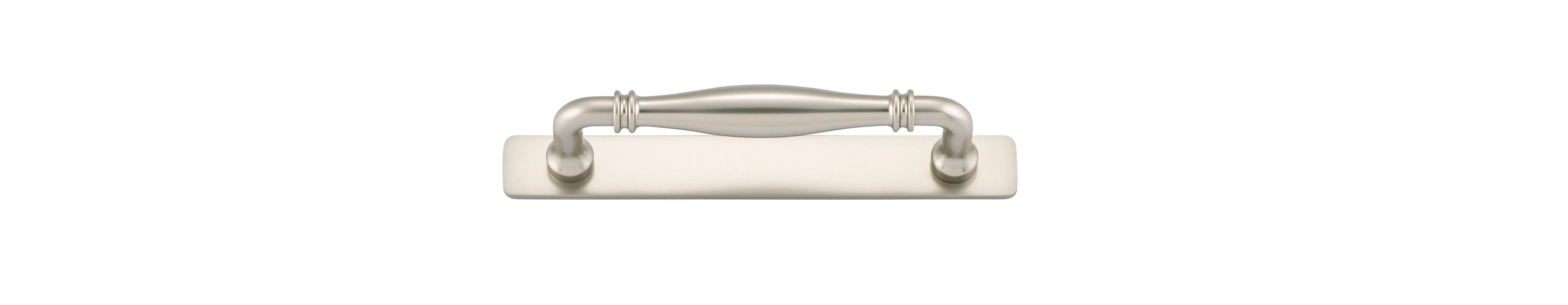 21069B - Sarlat Cabinet Pull with Backplate - CTC128mm - Satin Nickel