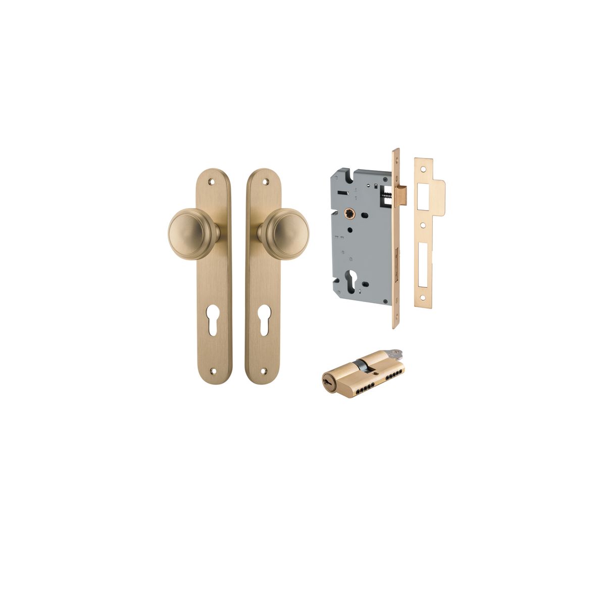15332KENTR60KK - Paddington Knob - Oval Backplate Entrance Kit with High Security Lock - Brushed Brass - Entrance
