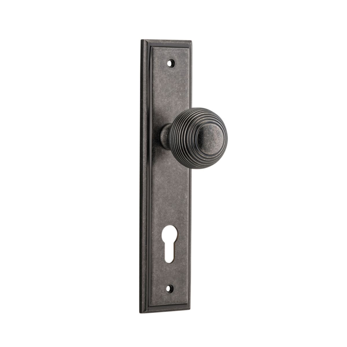 13842E85 - Guildford Knob - Stepped Backplate - Distressed Nickel - Entrance