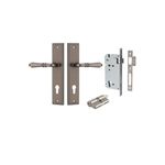 13736KENTR60KK - Sarlat Lever - Stepped Backplate Entrance Kit with High Security Lock - Distressed Nickel - Entrance