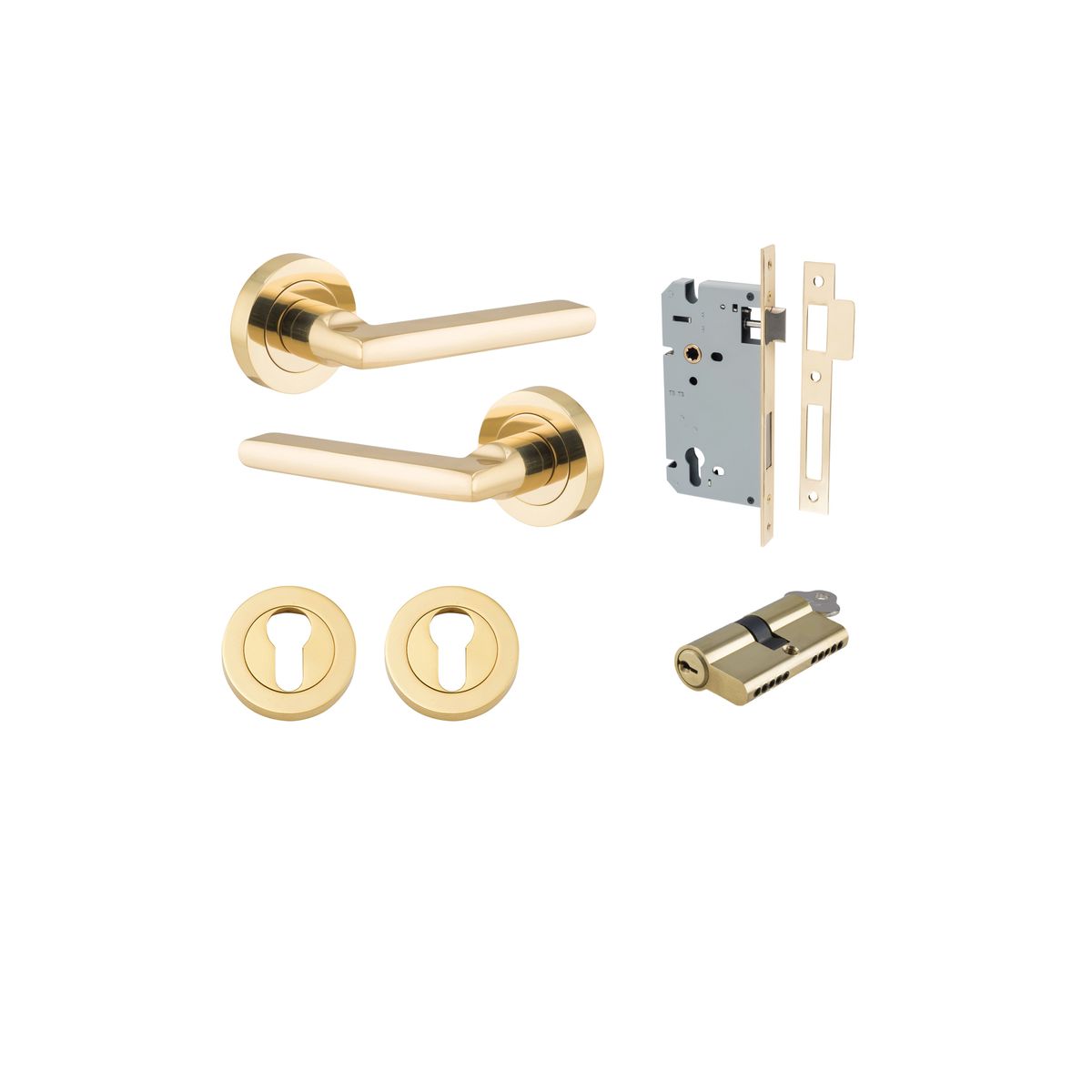 9210KENTR60KK - Baltimore Lever - Round Rose Entrance Kit with Separate High Security Lock - Polished Brass - Entrance