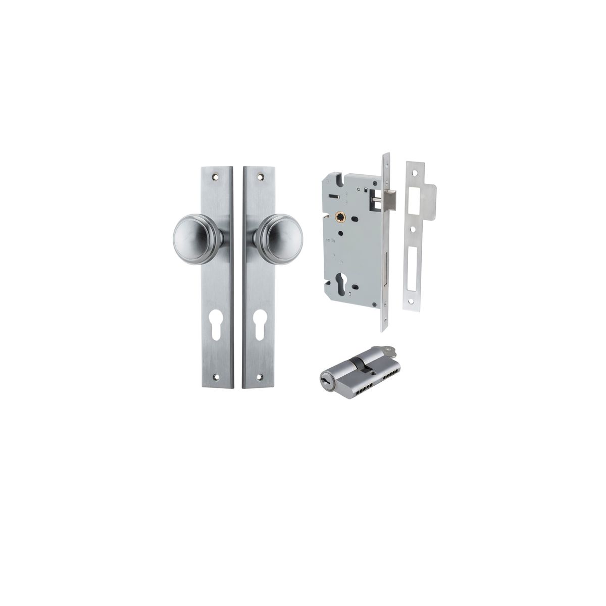 12320KENTR60KK - Paddington Knob - Rectangular Backplate Entrance Kit with High Security Lock - Brushed Chrome - Entrance