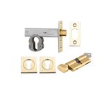 22156K60KTES - Euro Mortice Deadbolt Kit - 60mm Backset with Square Euro Escutcheon Key/Thumb - Polished Brass - Entrance