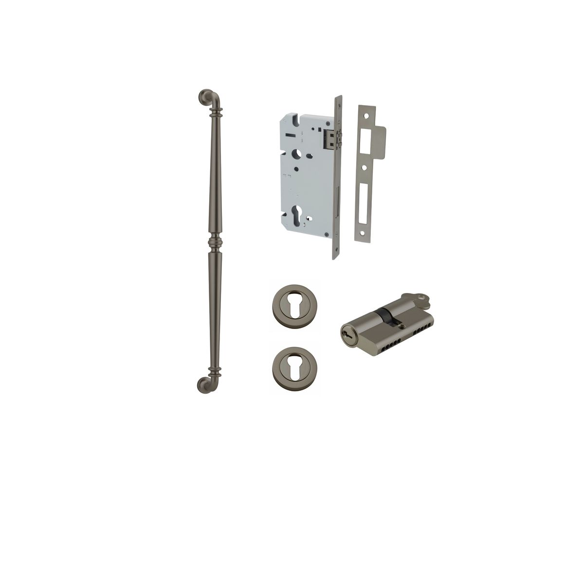 16934KENTR60KK - Sarlat Pull Handle - 600mm Entrance Kit with Separate High Security Lock - Graphite PVD - Entrance