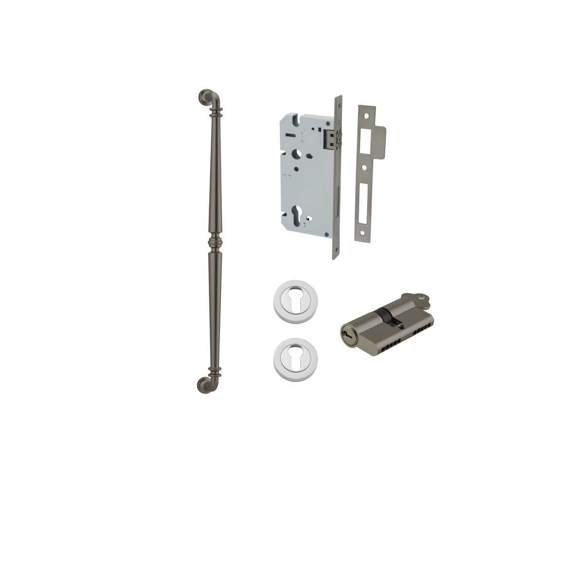 16934KENTR60KK - Sarlat Pull Handle - 600mm Entrance Kit with Separate High Security Lock - Graphite PVD - Entrance