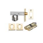 22156K60KKES - Euro Mortice Deadbolt Kit - 60mm Backset with Square Euro Escutcheon Key/Key - Polished Brass - Entrance