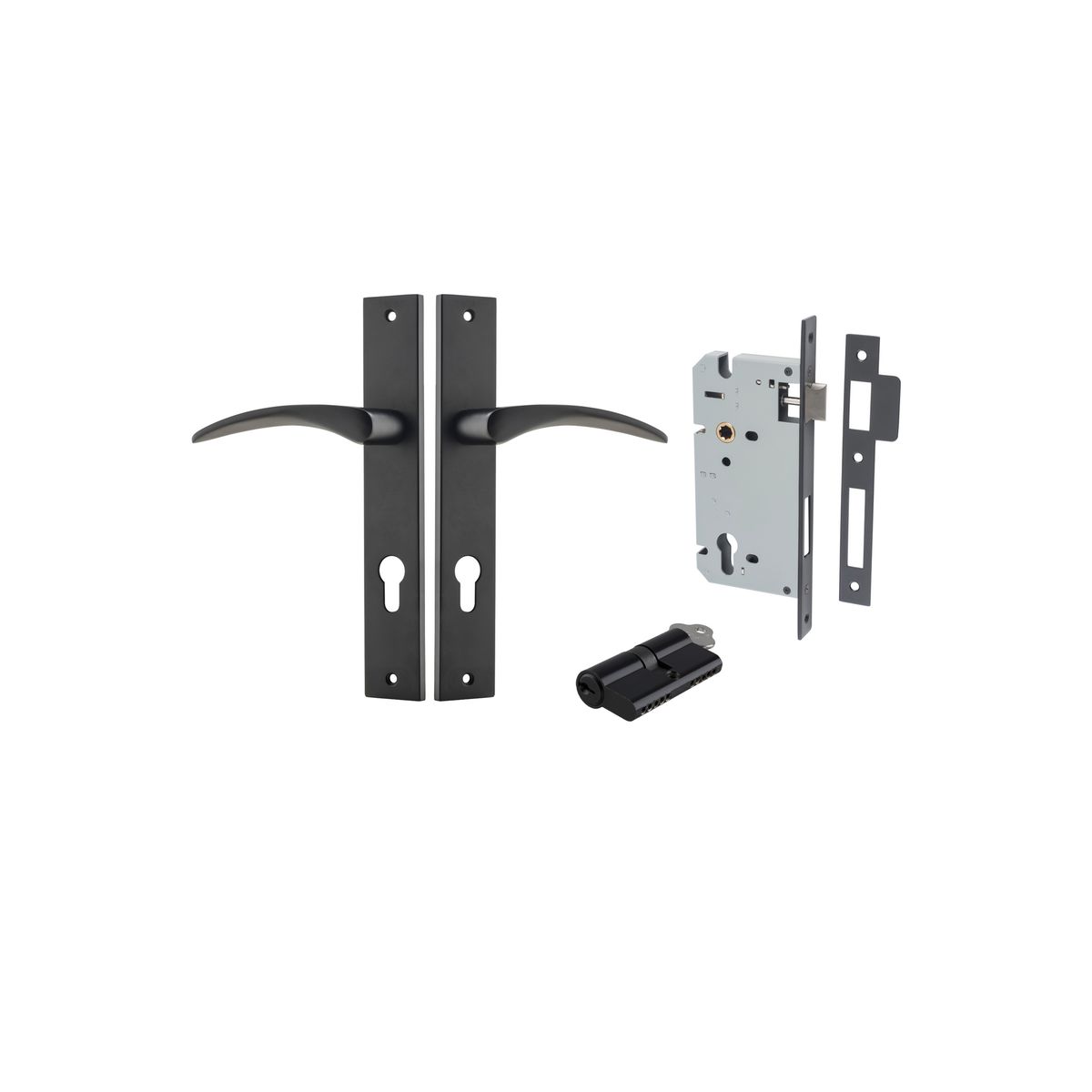 12704KENTR60KK - Oxford Lever - Rectangular Backplate Entrance Kit with High Security Lock - Matt Black - Entrance