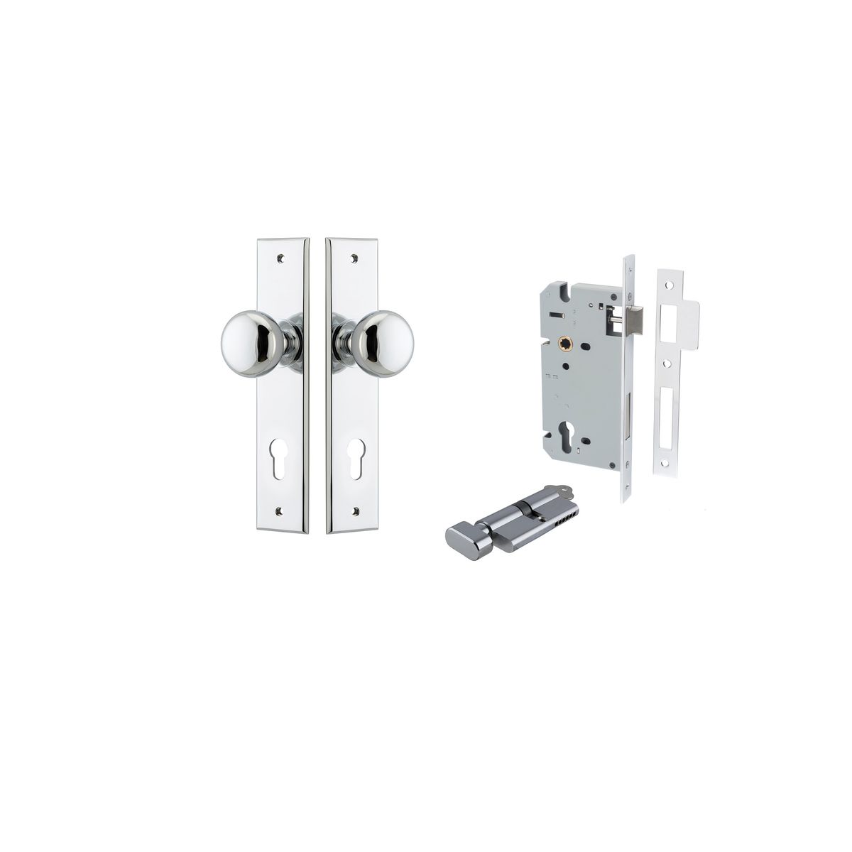 11946KENTR60KT - Cambridge Knob - Chamfered Backplate Entrance Kit with High Security Lock - Polished Chrome - Entrance