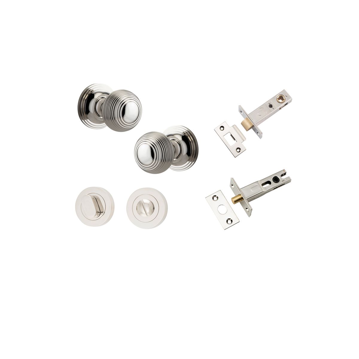 0228KPRIV60 - Guildford Knob - Round Rose Privacy Kit with Separate Privacy Turn - Polished Nickel - Privacy
