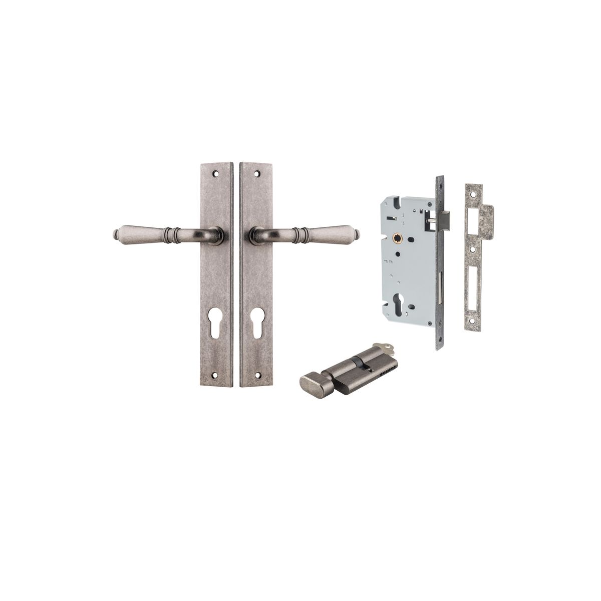 13700KENTR60KT - Sarlat Lever - Rectangular Backplate Entrance Kit with High Security Lock - Distressed Nickel - Entrance