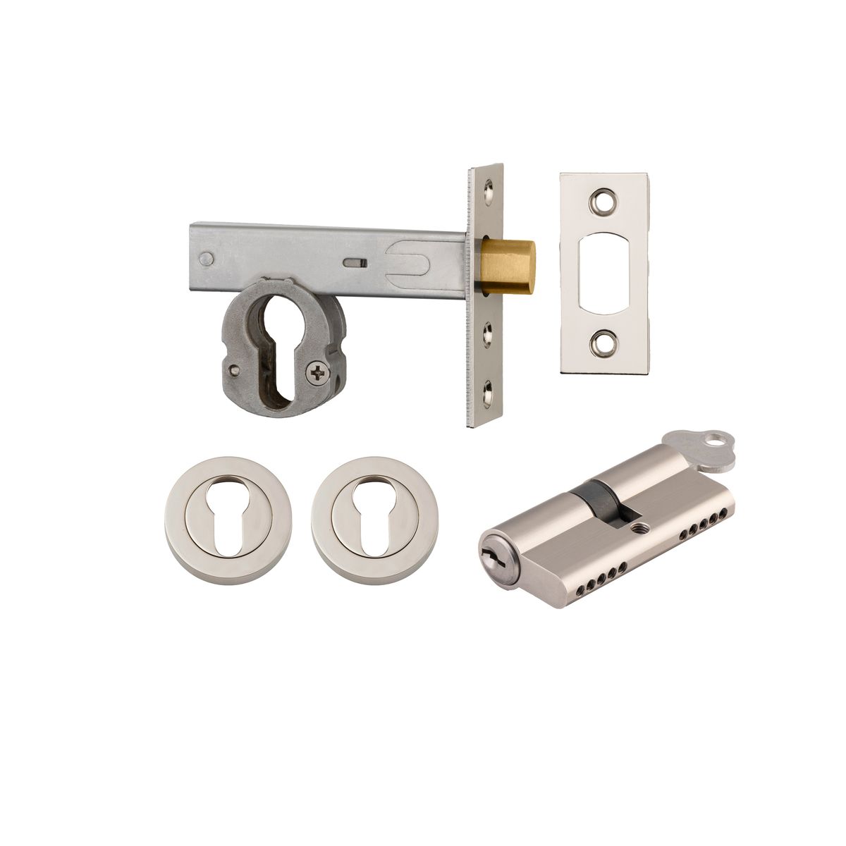 22158K60KKER - Euro Mortice Deadbolt Kit - 60mm Backset with Round Euro Escutcheon Key/Key - Polished Nickel - Entrance