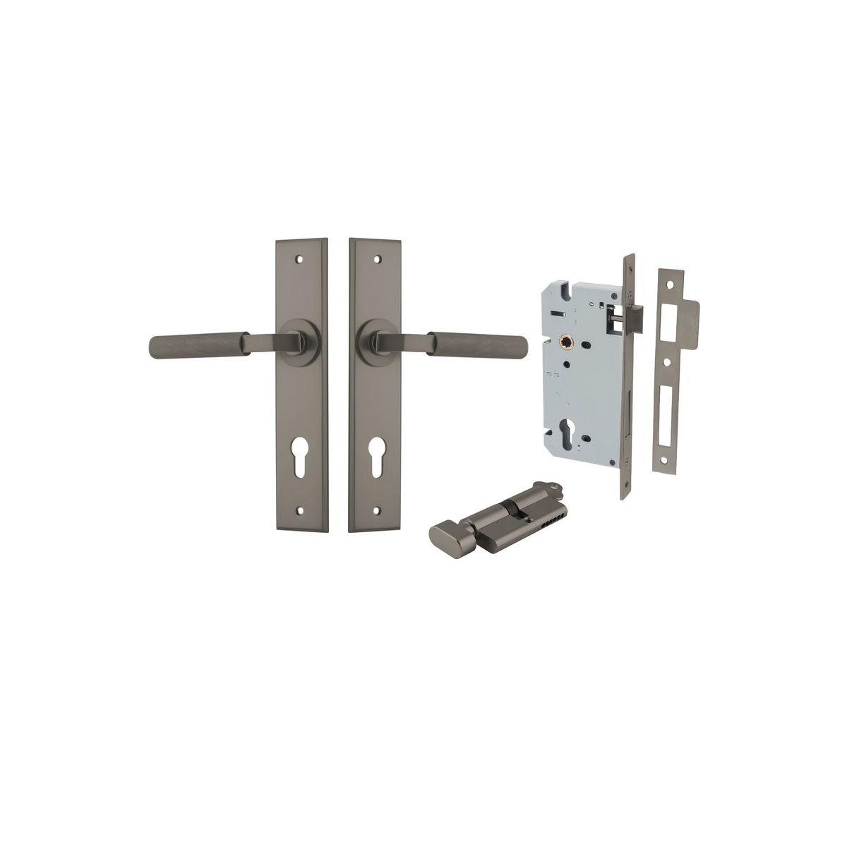 16896KENTR60KT - Brunswick Lever - Chamfered Backplate Entrance Kit with High Security Lock - Graphite PVD - Entrance