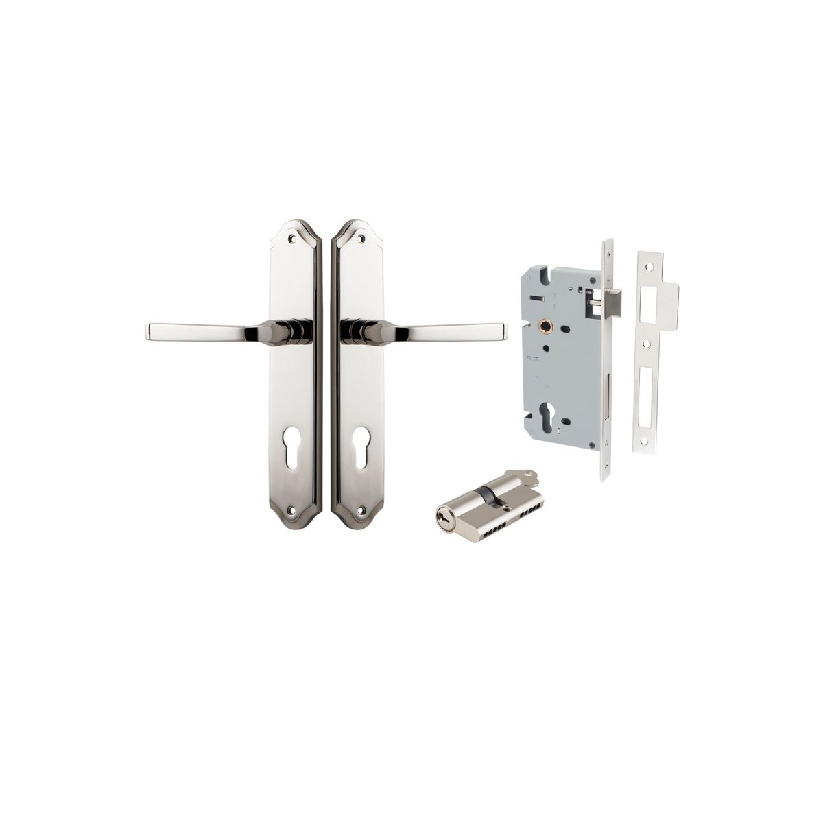 14220KENTR60KK - Annecy Lever - Shouldered Backplate Entrance Kit with High Security Lock - Polished Nickel - Entrance